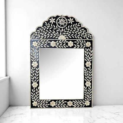 Handmade Bone Inlay Mirror Frame – 20x30" Wall Décor with Floral Pattern by HANA EXPORTS