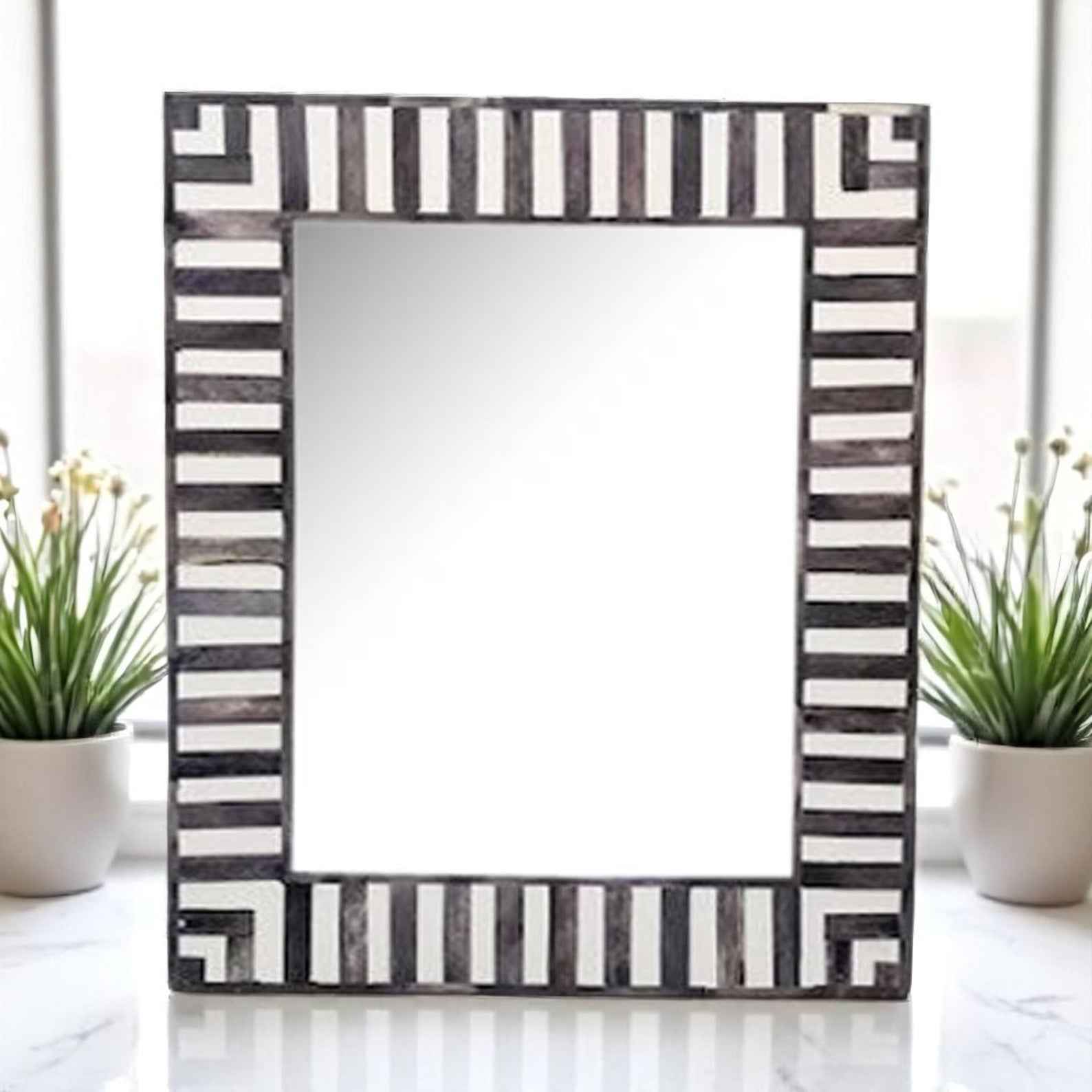 Handmade Bone Inlay Mirror Frame – Camel Bone & Resin Wooden Wall Frame by HANA EXPORTS