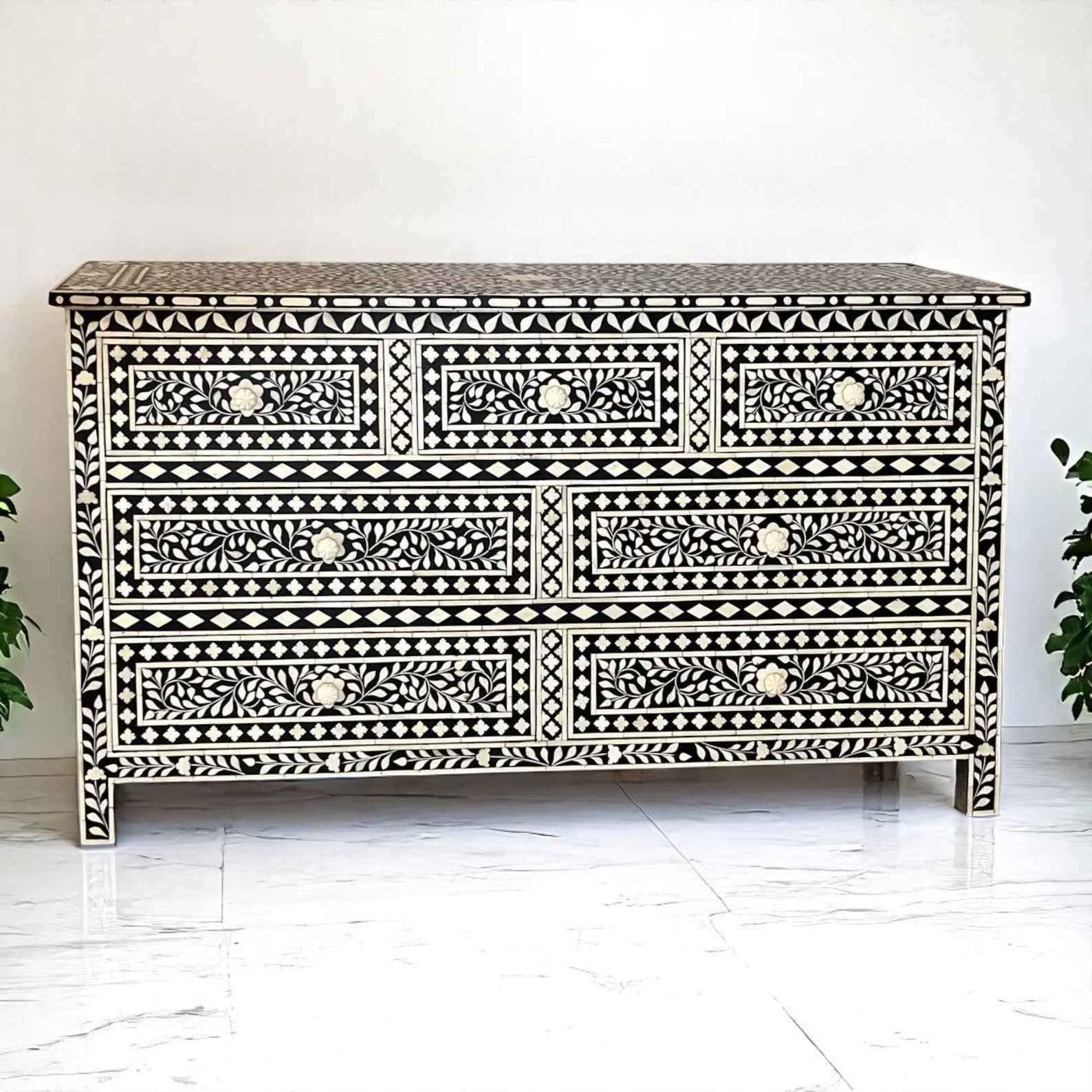 Handmade MOP Inlay Floral Sideboard – 3 Drawer Storage Cabinet by HANA EXPORTS