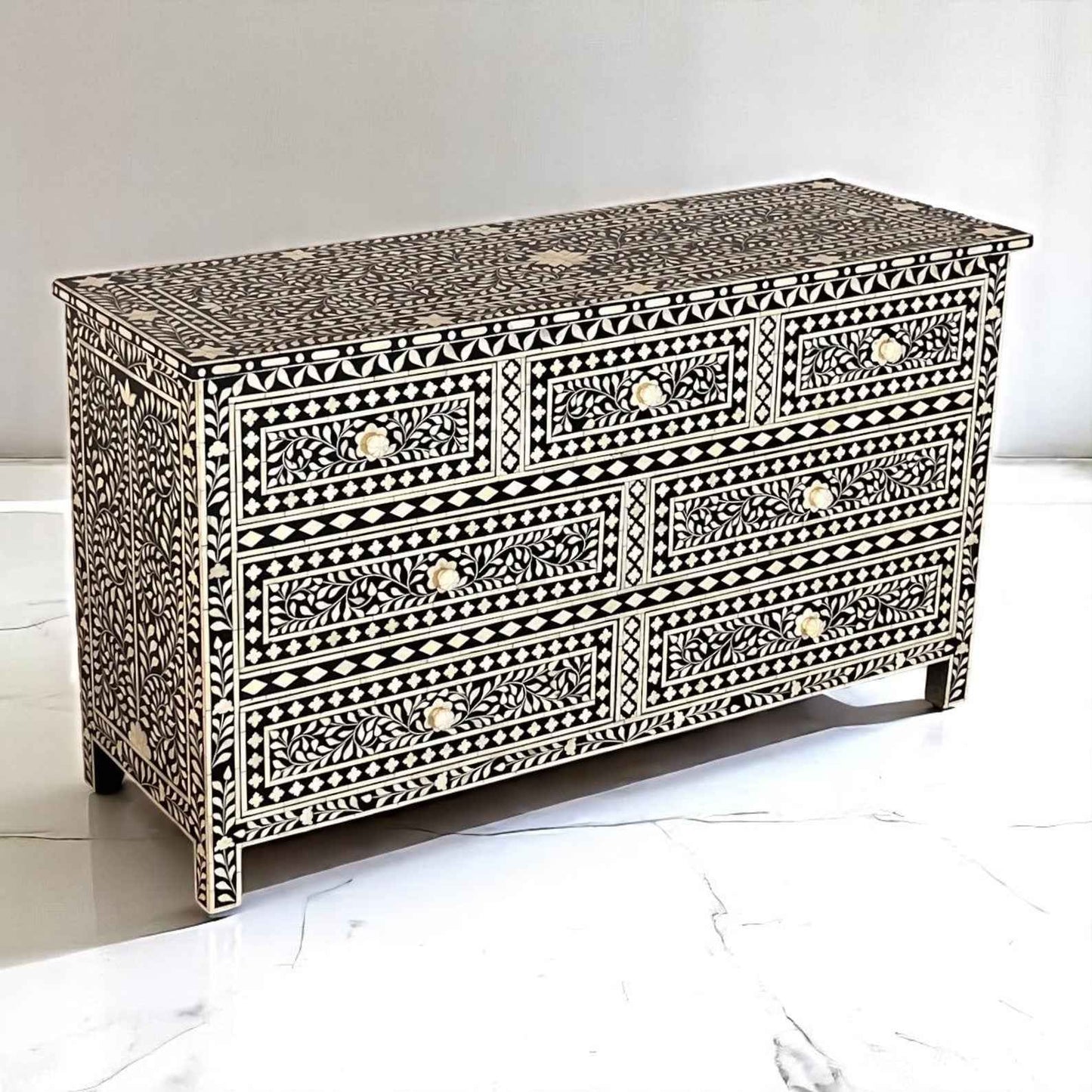 Handmade MOP Inlay Floral Sideboard – 3 Drawer Storage Cabinet by HANA EXPORTS
