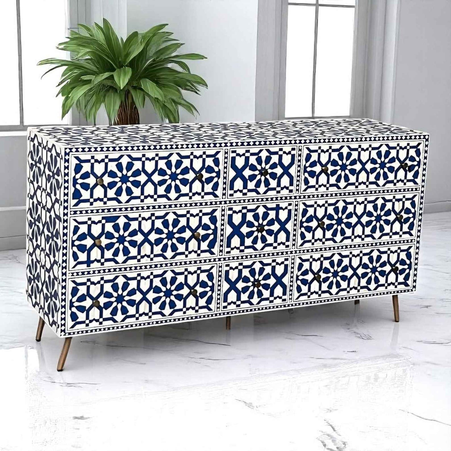 Handmade Bone Inlay Sideboard Cabinet – Camel Bone & Resin Furniture by HANA EXPORTS