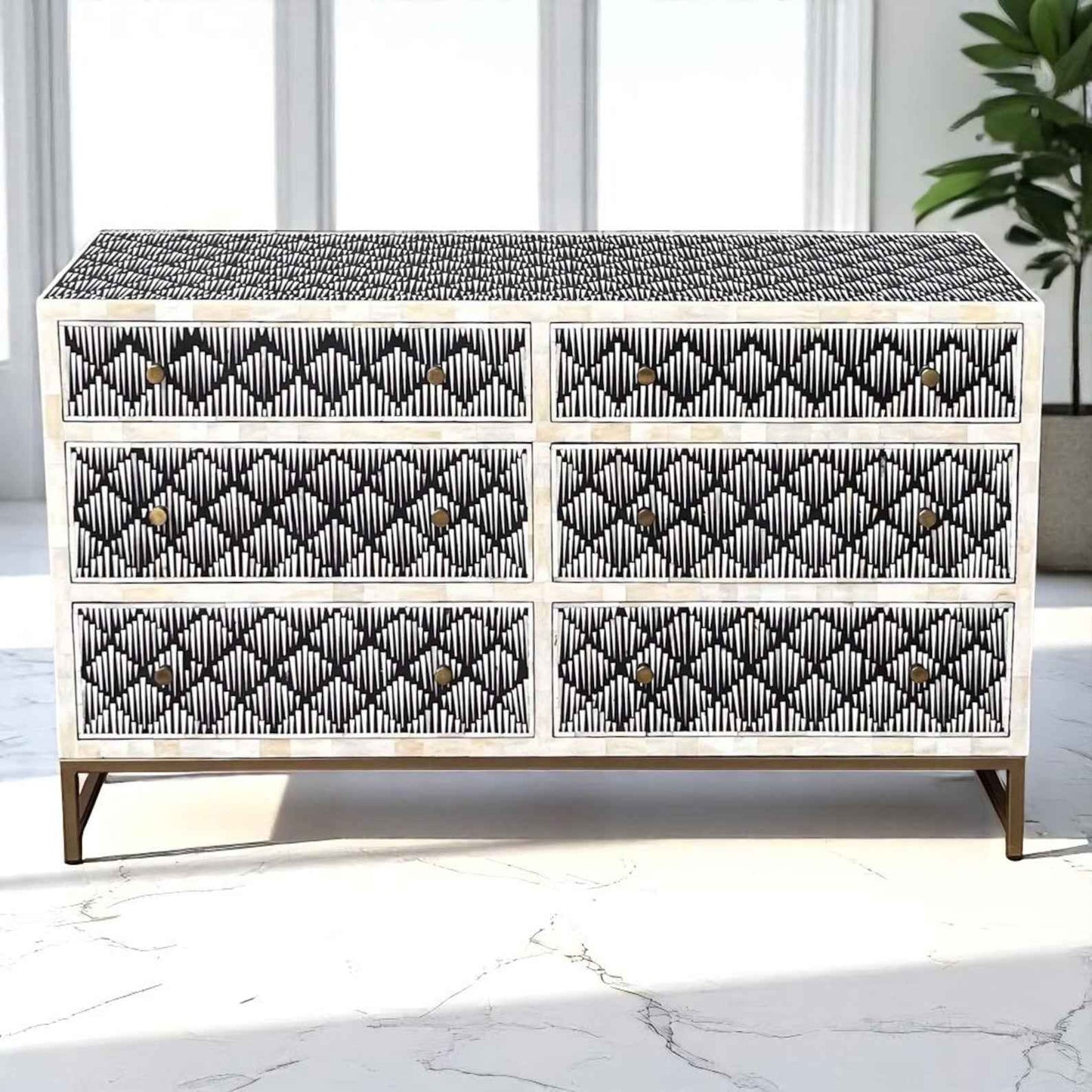 Handmade Bone Inlay Sideboard Cabinet – Camel Bone & Resin Storage by HANA EXPORTS