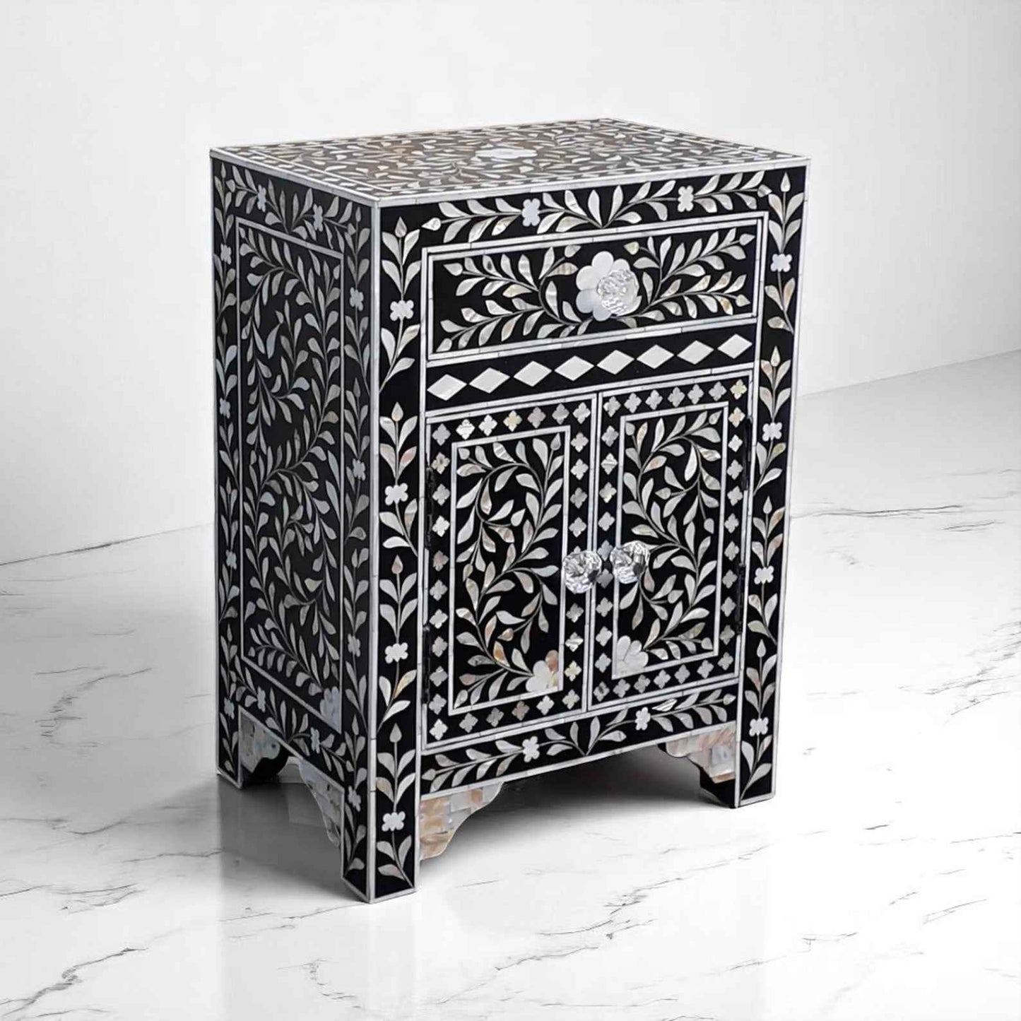 Handmade MOP Inlay Bedside Nightstand | Mother of Pearl Side Table by HANA EXPORTS