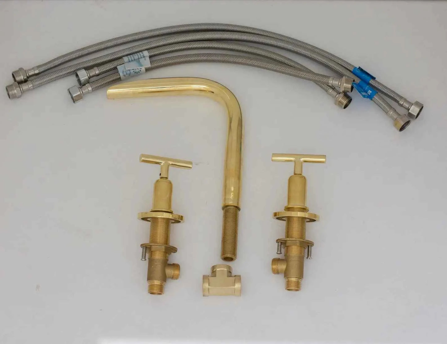 Handcrafted Unlacquered Brass Widespread Faucet | 3-Hole Waterfall Bathroom Sink Fixture – HANSA HANDICRAFT