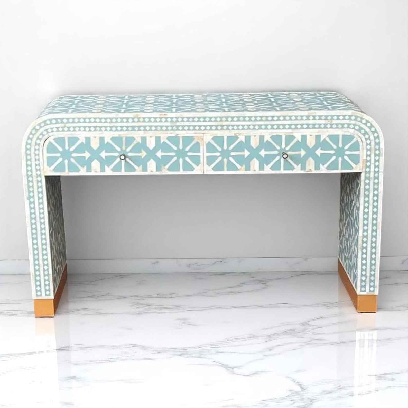 Handmade Bone Inlay Console Table - Camel Bone, Resin & Wood Furniture by HANA EXPORTS