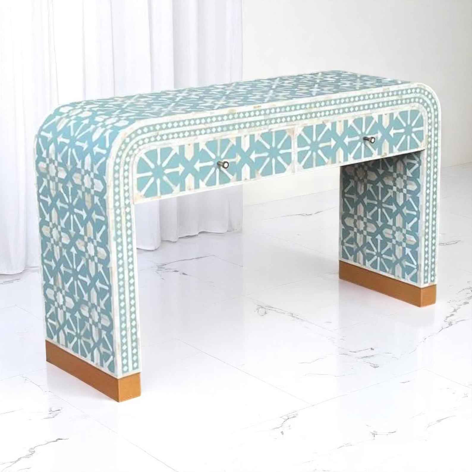 Handmade Bone Inlay Console Table – Camel Bone, Resin & Wood Furniture by HANA EXPORTS