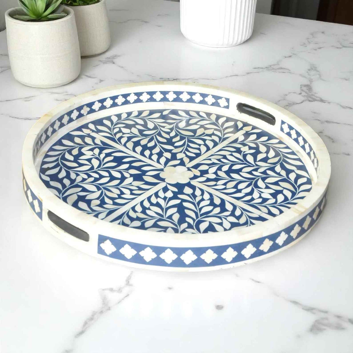 Handmade Bone Inlay Tray | Decorative Wooden Camel Bone Tray by Hana Exports