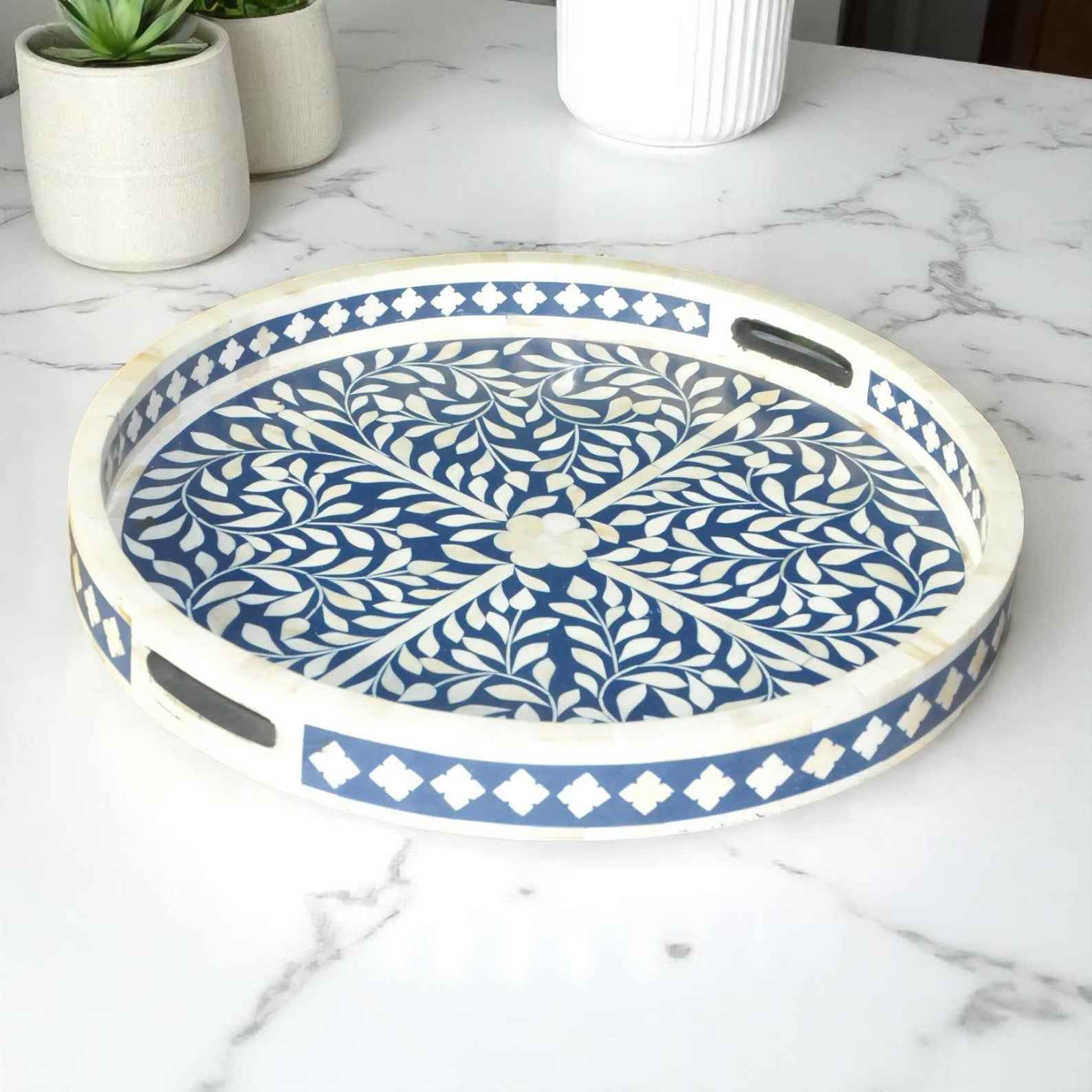 Handmade Bone Inlay Tray | Decorative Wooden Camel Bone Tray by Hana Exports