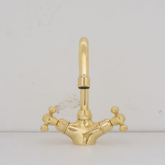 Unlacquered Brass Mixer Faucet | Single Hole Lever Handle Tap | Compact Short Bathroom Faucet – HANSA HANDICRAFT