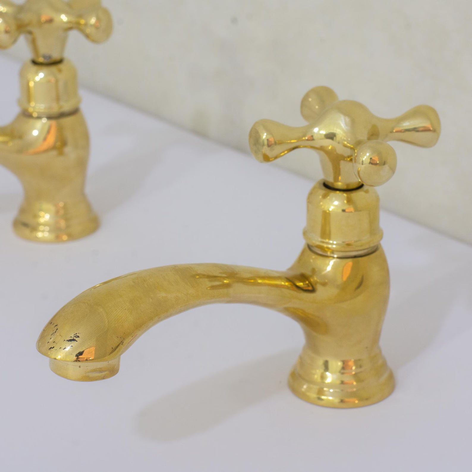 Unlacquered Brass Single Hole Bathroom Faucet, Vintage Simple Cross Tap – HANSA HANDICRAFT
