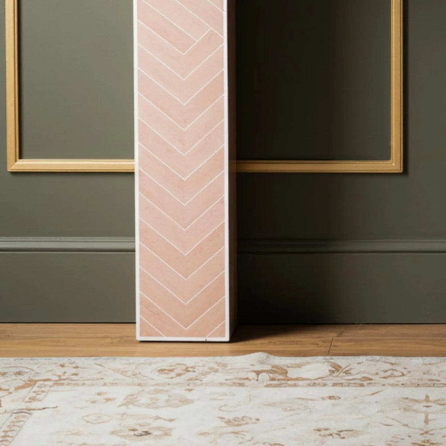 Hansa Handicrafts Pink Bone Inlay Console Table | Chevron Design | Luxe Living Room Accent