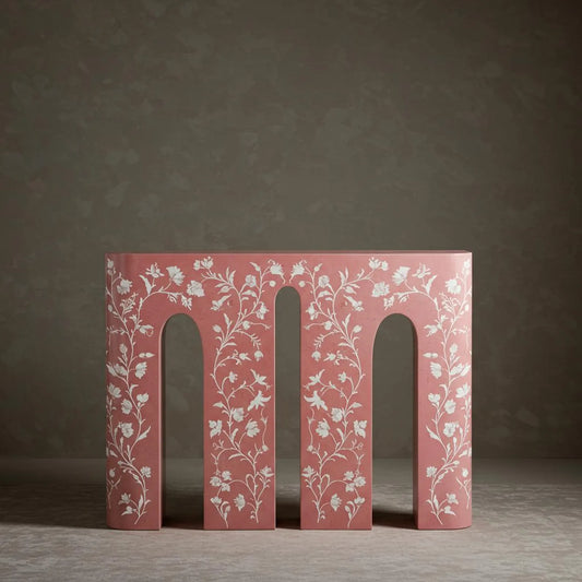 Handcrafted Chevron Pink Bone Inlay Console Table | Elegant Living Room Furniture by Hansa Handicrafts
