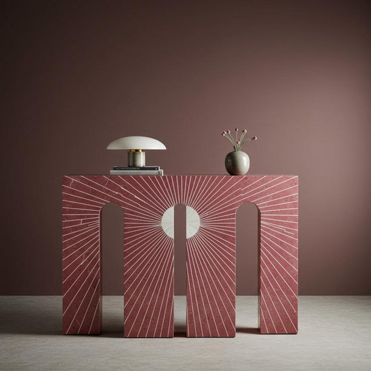 Artisan Pink Chevron Bone Inlay Console Table | Designer Furniture for Living Room | Hansa Handicrafts