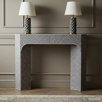 Luxury Gray Bone Inlay Console Table with Chevron Pattern – Handcrafted by Hansa Handicrafts