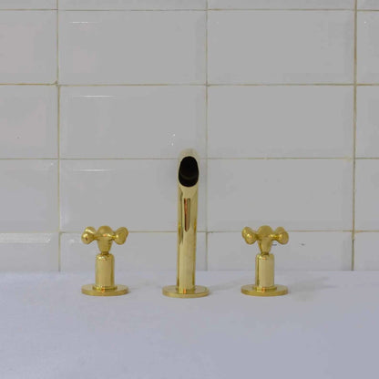 Handcrafted Unlacquered Brass Widespread Faucet | 3-Hole Waterfall Bathroom Sink Fixture – HANSA HANDICRAFT