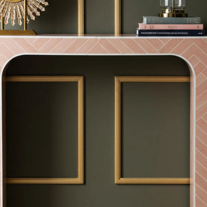 Hansa Handicrafts Pink Bone Inlay Console Table | Chevron Design | Luxe Living Room Accent