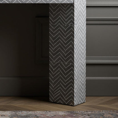 Artisan Gray Bone Inlay Console Table | Chevron Inlay | Sophisticated Entryway & Living Room Decor