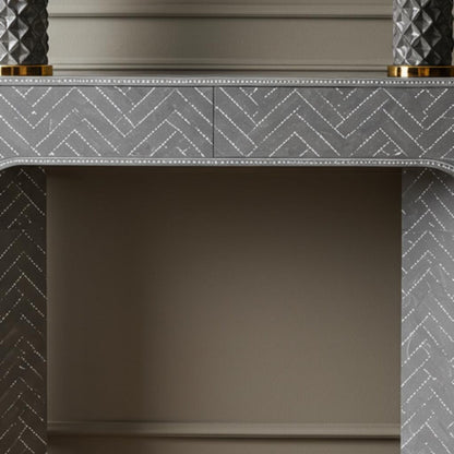 Luxury Gray Bone Inlay Console Table with Chevron Pattern – Handcrafted by Hansa Handicrafts