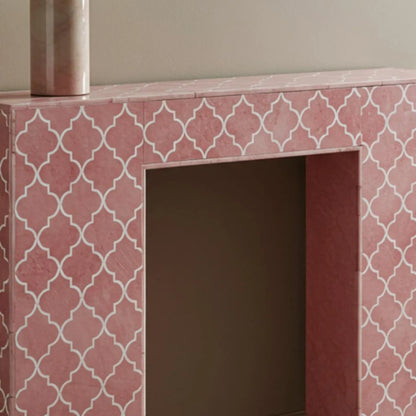 Hansa Handicrafts Pink Bone Inlay Console Table | Chevron Design | Luxe Living Room Accen