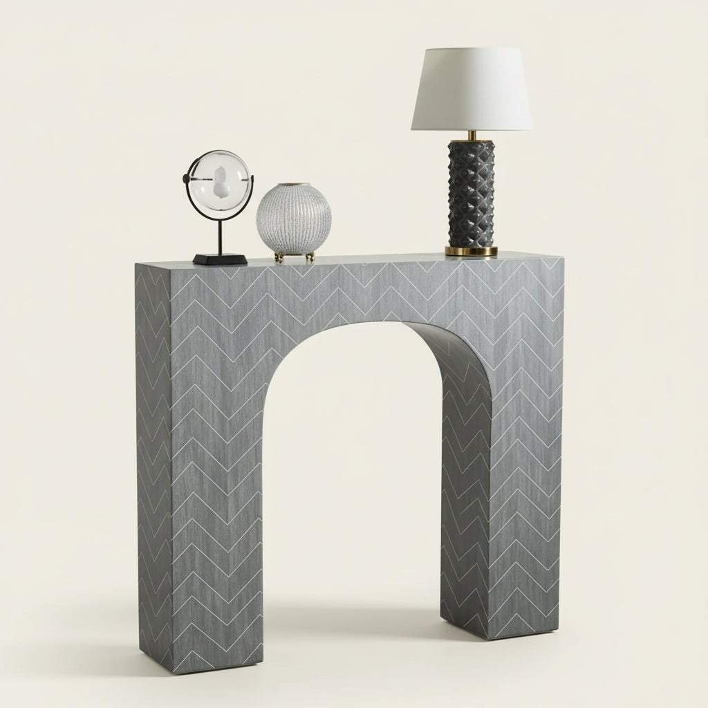 Handcrafted Gray Chevron Bone Inlay Console Table | Elegant Living Room Furniture - Hansa Handicraft
