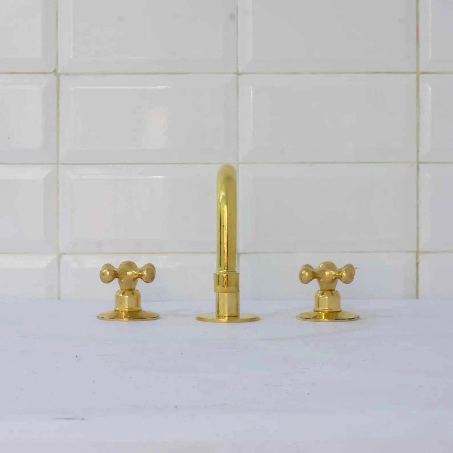 Unlacquered Brass Widespread Bathroom Faucet | 3-Hole 2-Handle Sink Tap | Luxury Vanity Fixture – HANSA HANDICRAFT