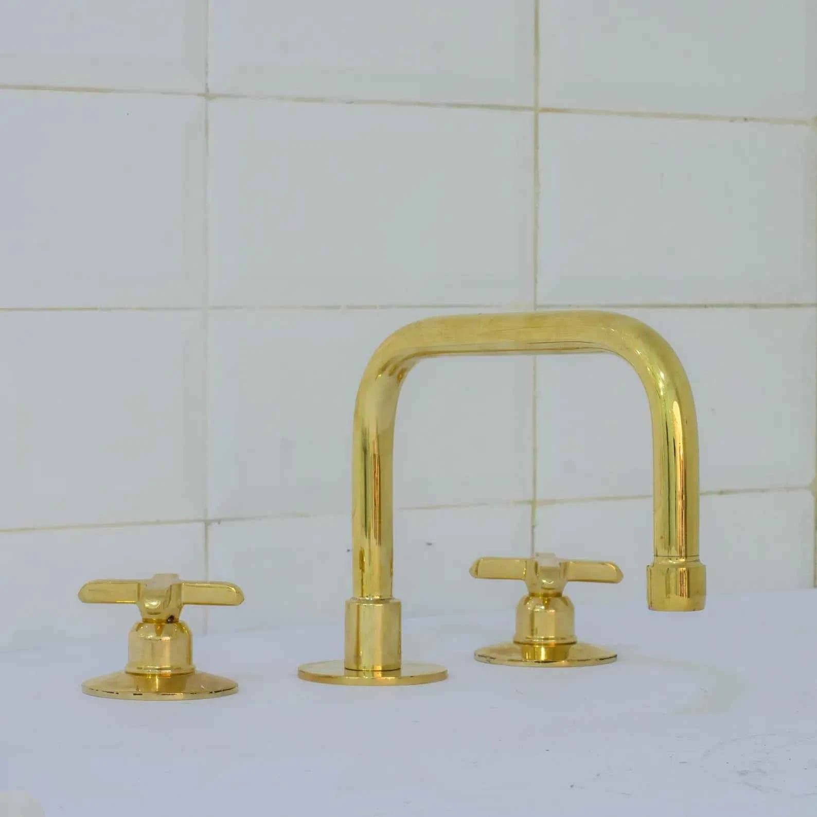 Unlacquered Brass Widespread Bathroom Faucet | 3-Hole 2-Handle Sink Tap | Luxury Vanity Fixture – HANSA HANDICRAFT