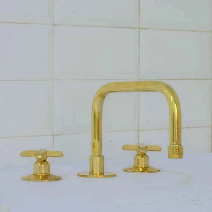 Unlacquered Brass Widespread Bathroom Faucet | 3-Hole 2-Handle Sink Tap | Luxury Vanity Fixture – HANSA HANDICRAFT