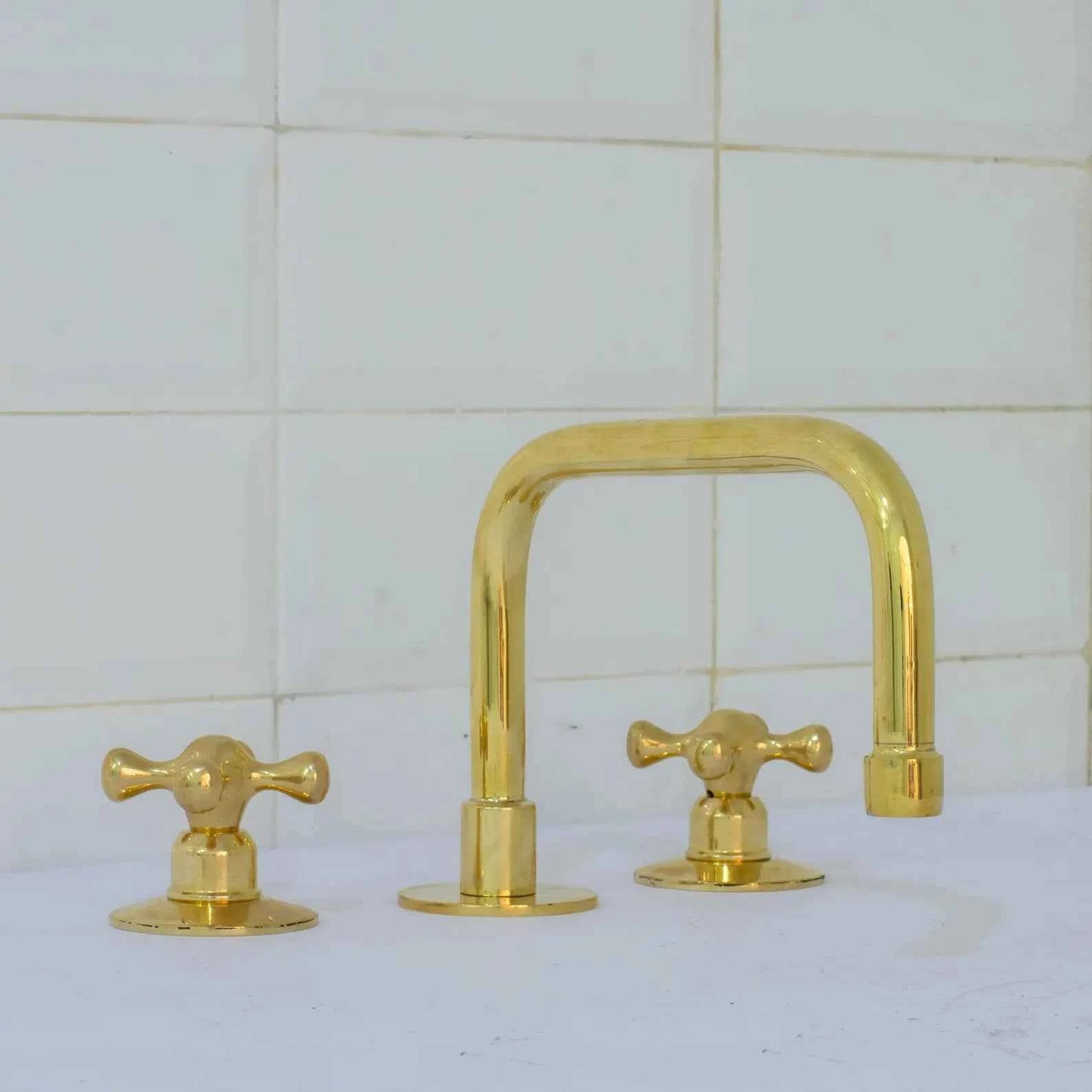 Unlacquered Brass Widespread Bathroom Faucet | 3-Hole 2-Handle Sink Tap | Luxury Vanity Fixture – HANSA HANDICRAFT
