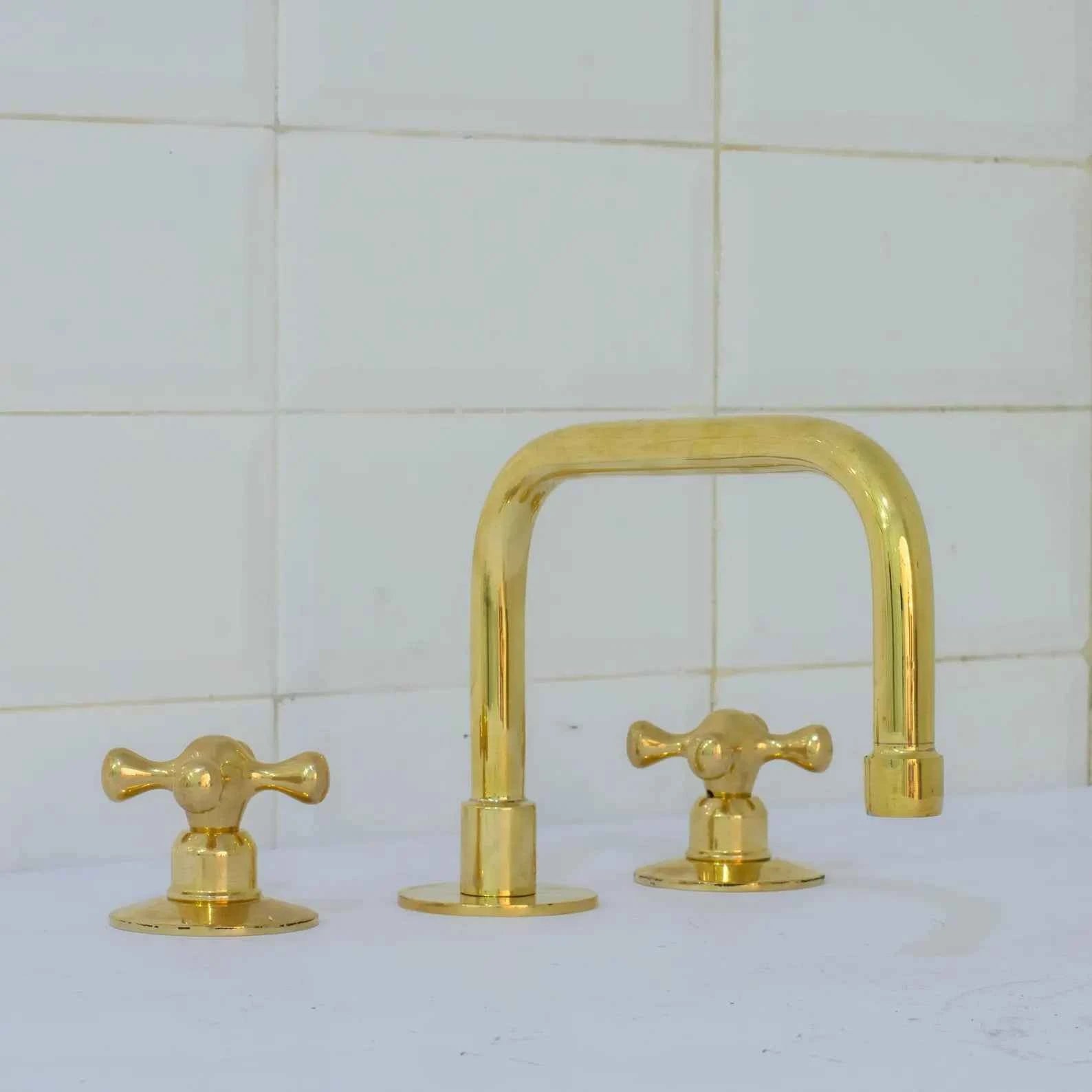 Unlacquered Brass Widespread Bathroom Faucet | 3-Hole 2-Handle Sink Tap | Luxury Vanity Fixture – HANSA HANDICRAFT