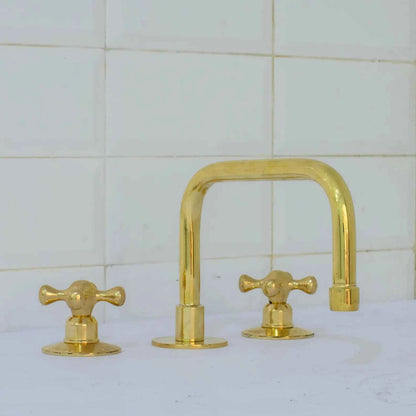 Unlacquered Brass Widespread Bathroom Faucet | 3-Hole 2-Handle Sink Tap | Luxury Vanity Fixture – HANSA HANDICRAFT