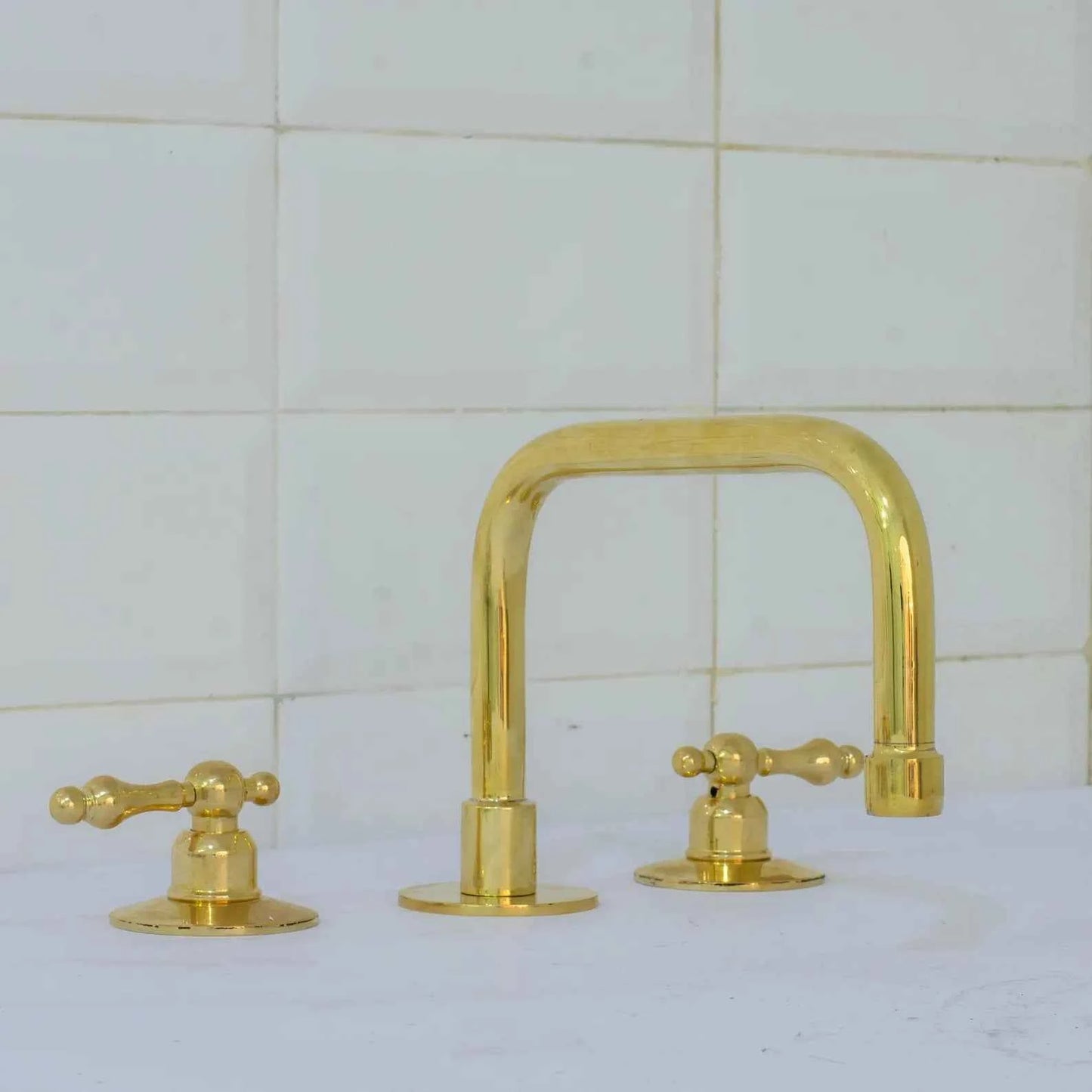 Unlacquered Brass Widespread Bathroom Faucet | 3-Hole 2-Handle Sink Tap | Luxury Vanity Fixture – HANSA HANDICRAFT
