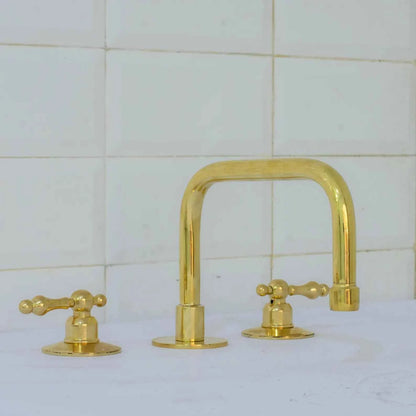 Unlacquered Brass Widespread Bathroom Faucet | 3-Hole 2-Handle Sink Tap | Luxury Vanity Fixture – HANSA HANDICRAFT