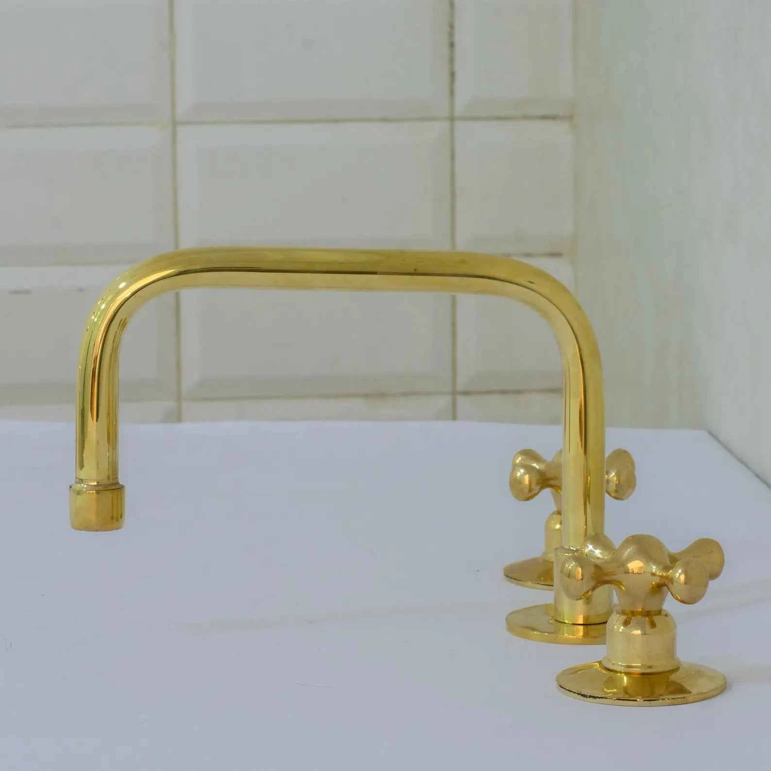Unlacquered Brass Widespread Bathroom Faucet | 3-Hole 2-Handle Sink Tap | Luxury Vanity Fixture – HANSA HANDICRAFT