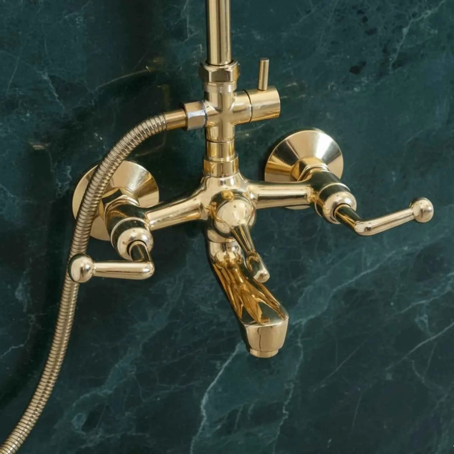 Exposed Uncoated Brass Shower & Tub Combo with Handheld | Vintage Solid Brass Bathroom Set – HANSA HANDICRAFT