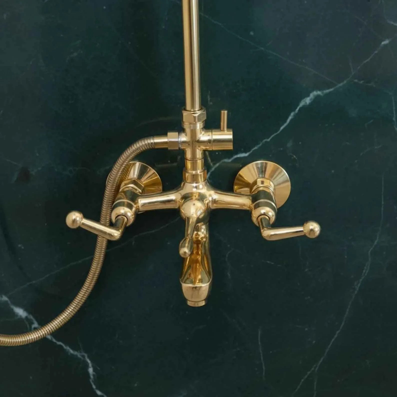 Exposed Uncoated Brass Shower & Tub Combo with Handheld | Vintage Solid Brass Bathroom Set – HANSA HANDICRAFT