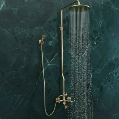 Exposed Uncoated Brass Shower & Tub Combo with Handheld | Vintage Solid Brass Bathroom Set – HANSA HANDICRAFT