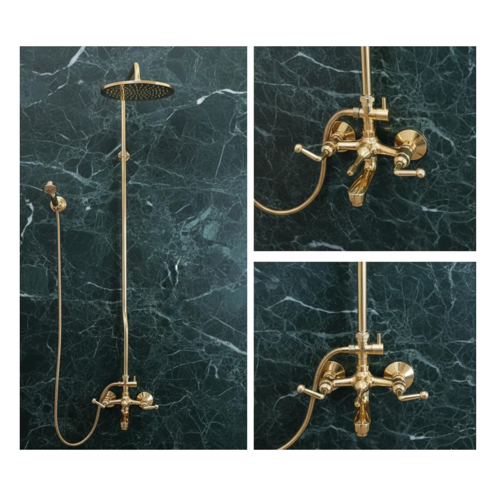 Exposed Uncoated Brass Shower & Tub Combo with Handheld | Vintage Solid Brass Bathroom Set – HANSA HANDICRAFT