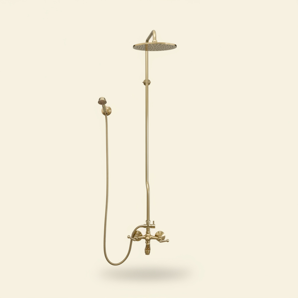 Exposed Uncoated Brass Shower & Tub Combo with Handheld | Vintage Solid Brass Bathroom Set – HANSA HANDICRAFT