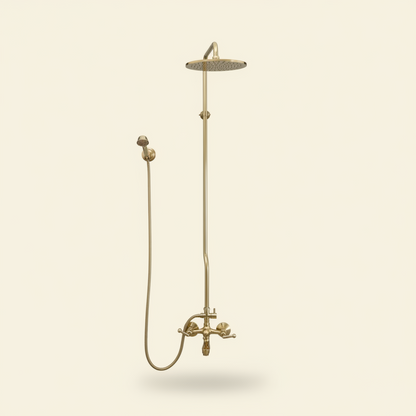 Exposed Uncoated Brass Shower & Tub Combo with Handheld | Vintage Solid Brass Bathroom Set – HANSA HANDICRAFT
