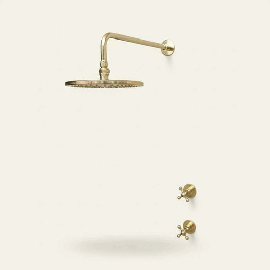 Solid Brass Shower Head and Arm Set – Unlacquered Round Rainfall Fixture for Bathroom | HANSA HANDICRAFT