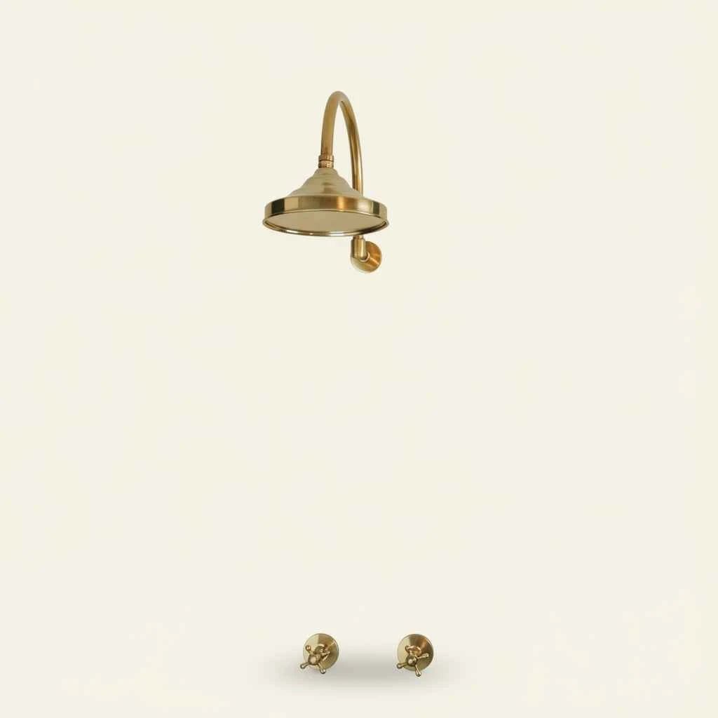 Unlacquered Solid Brass Shower Head and Arm – Round Rainfall Bathroom Shower Set | HANSA HANDICRAFT