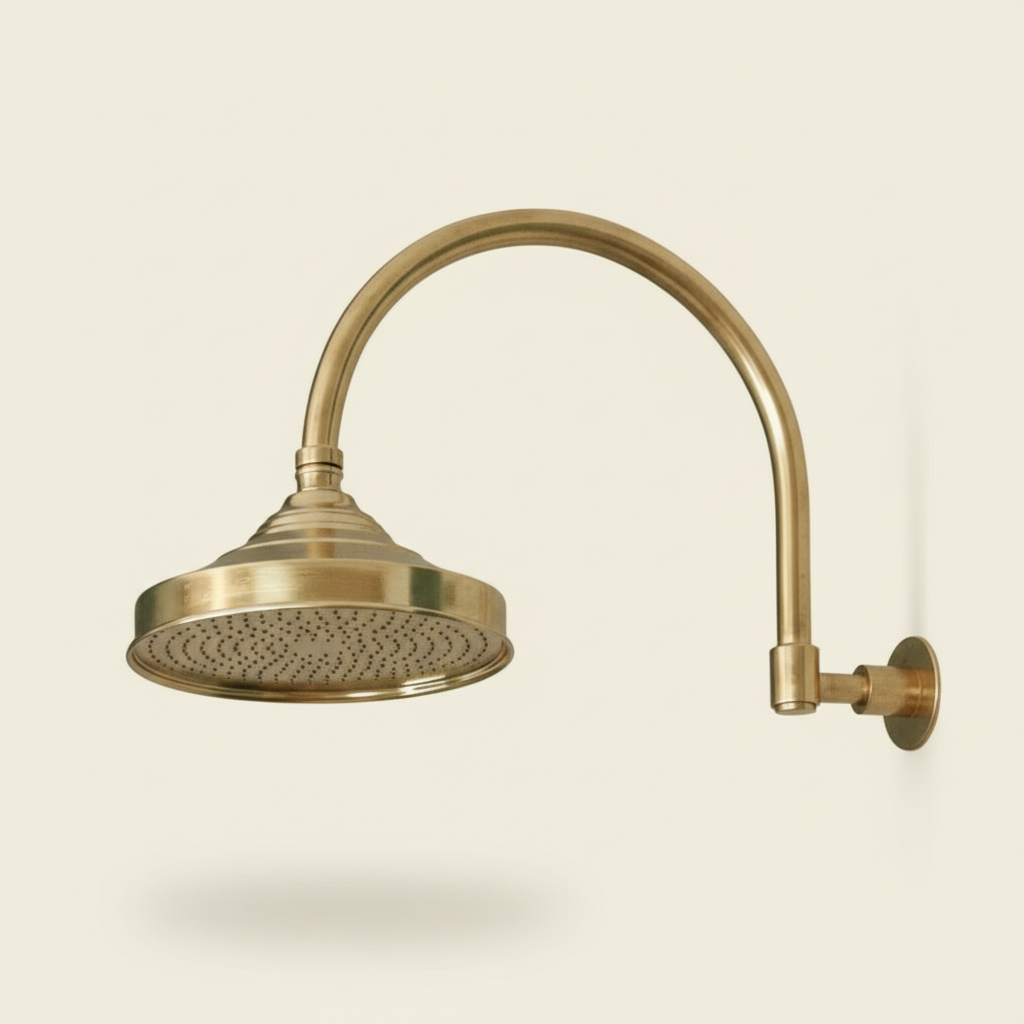 Unlacquered Solid Brass Shower Head and Arm – Round Rainfall Bathroom Shower Set | HANSA HANDICRAFT