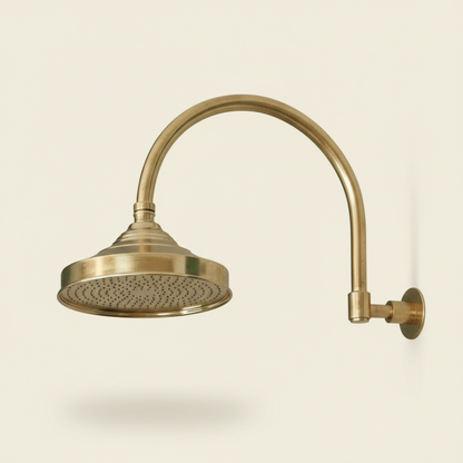 Unlacquered Solid Brass Shower Head and Arm – Round Rainfall Bathroom Shower Set | HANSA HANDICRAFT