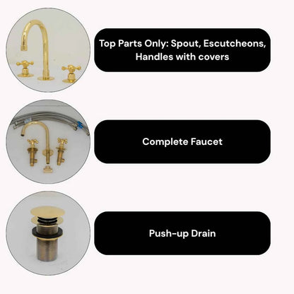 Widespread 3-Hole Solid Unlacquered Brass Faucet | Deck Mount Vanity Sink Faucet | Antique Brass Bathroom Tap – HANSA HANDICRAFT