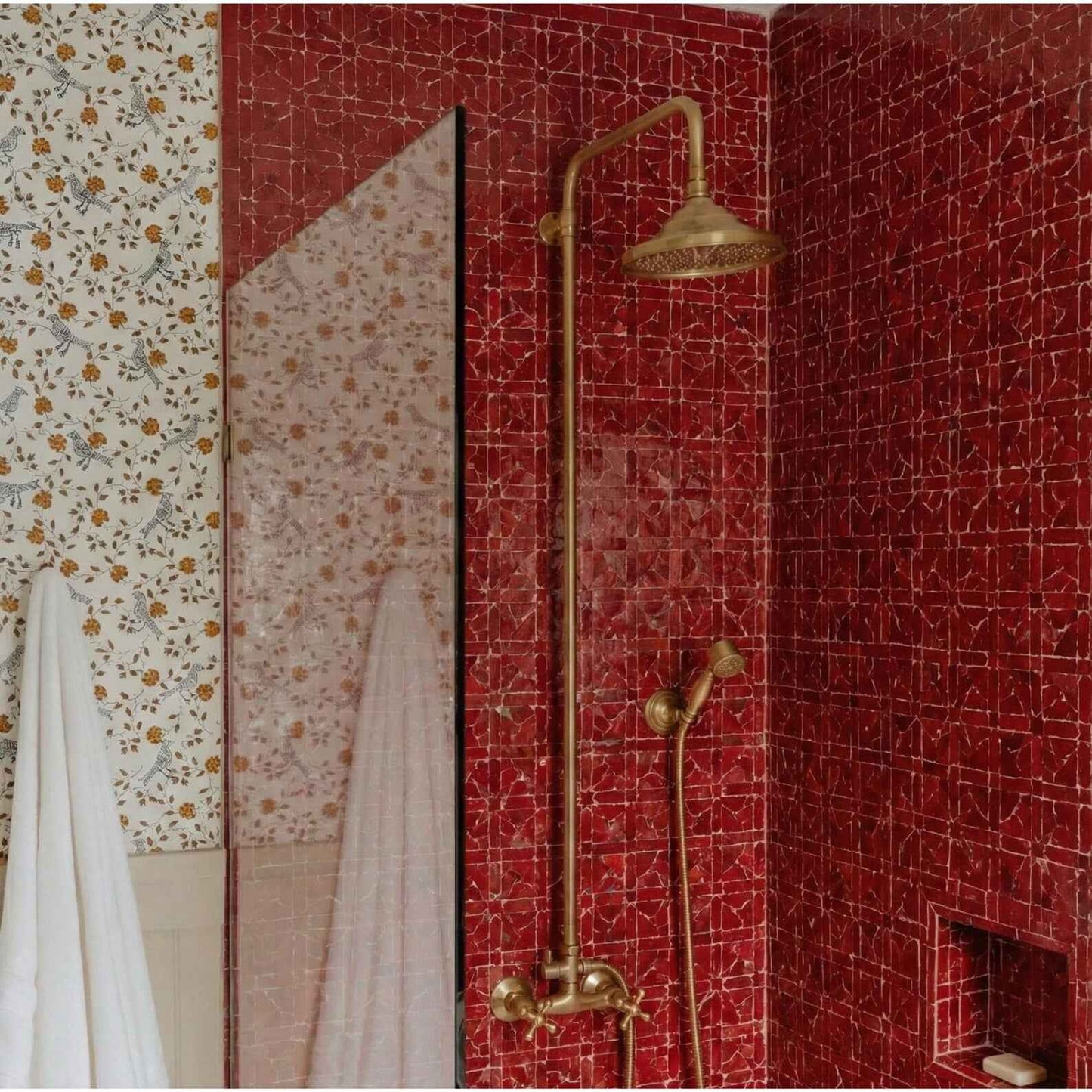 3. Vintage Unlacquered Brass Outdoor Shower with Rainfall and Handheld Sprayer – HANSA HANDICRAFT