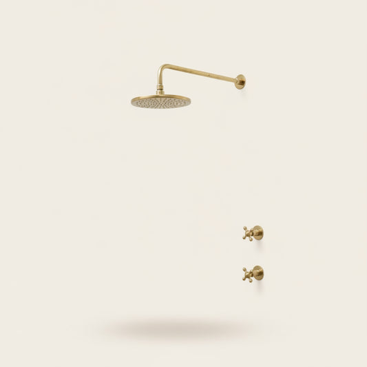 Unlacquered Solid Brass Rainfall Shower Head & Arm Set | Round Bathroom Shower Fixture – HANSA HANDICRAFT