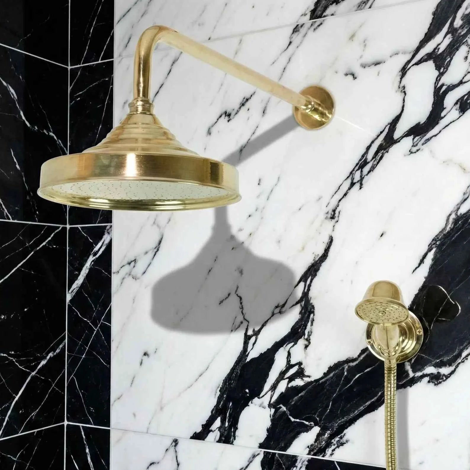 HANSA HANDICRAFT Premium Brass Shower System – Unlacquered Finish, 8” Rainfall Head, Hand Shower & Body Sprays