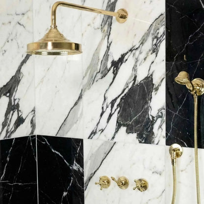 HANSA HANDICRAFT Premium Brass Shower System – Unlacquered Finish, 8” Rainfall Head, Hand Shower & Body Sprays