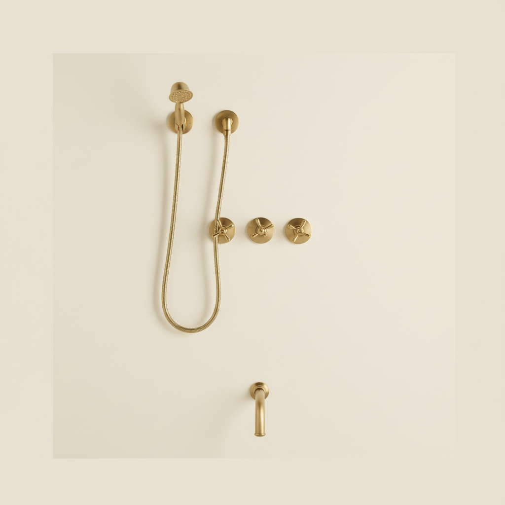 “HANSA HANDICRAFT Unlacquered Brass Shower System – Rainfall Shower Head & Handheld Spray Set”