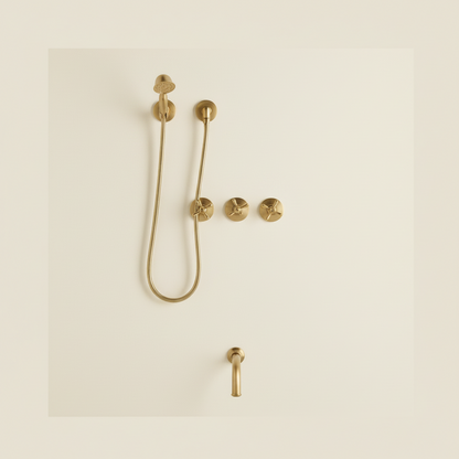 “HANSA HANDICRAFT Unlacquered Brass Shower System – Rainfall Shower Head & Handheld Spray Set”